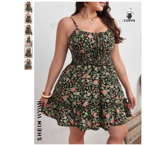 Plus Size Allover Floral Print Ruffle Hem Cami Dress, 3X - Picture 3 of 6